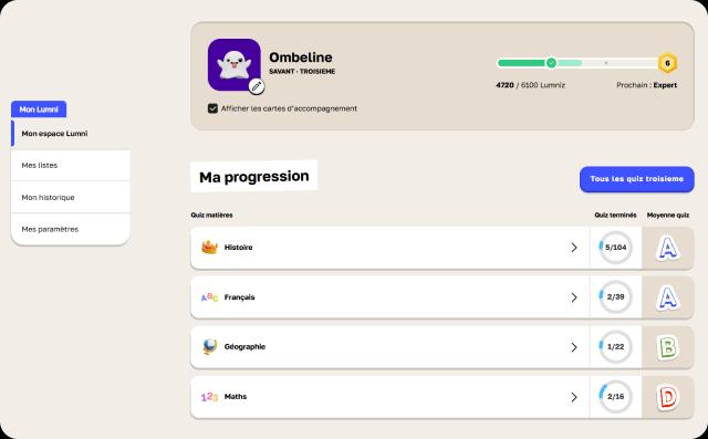 Consultes tes notes par matière, dans ton espace Lumni